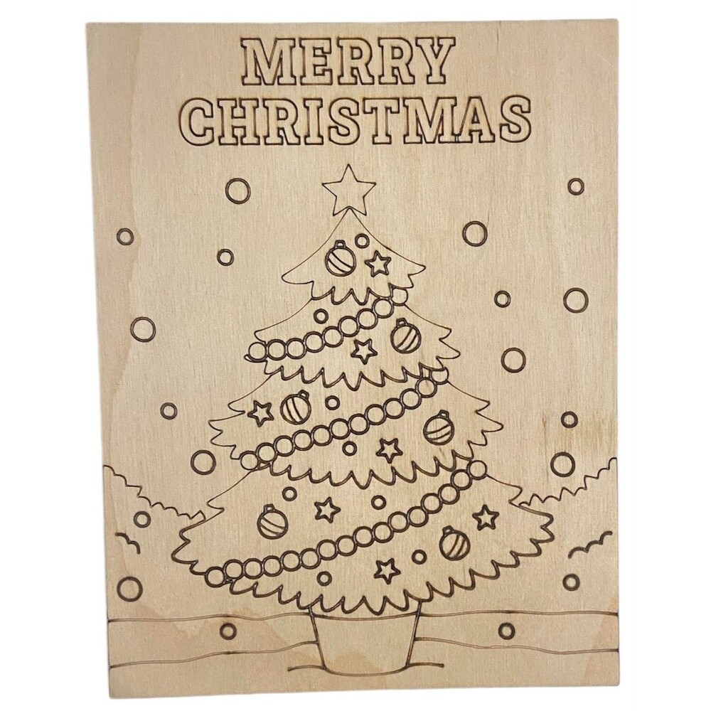Wood Coloring Board - 1/8" Plywood - 7x9 - Merry Christmas - S520